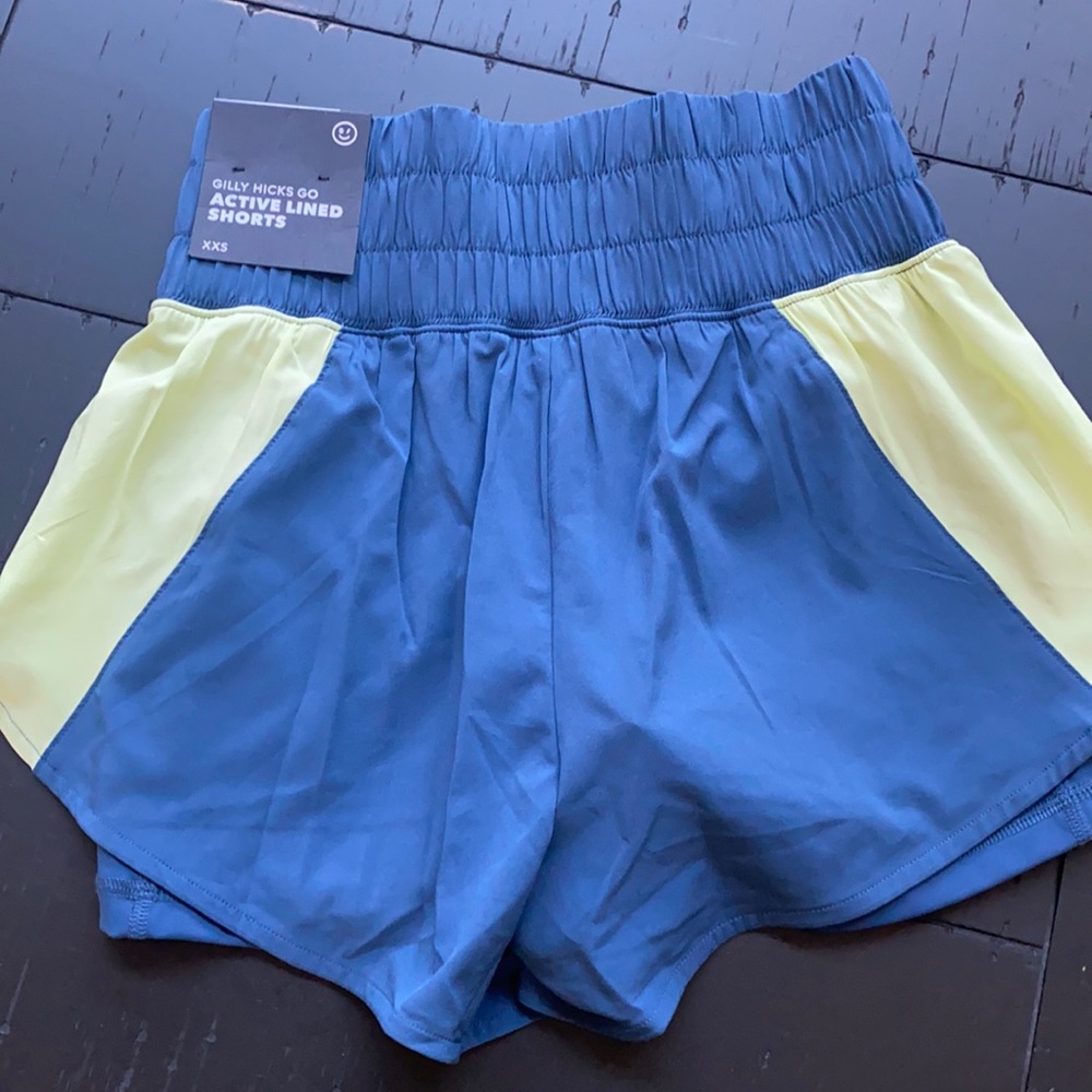 Gilly Hicks - Go Active Lined Shorts, high waist, blue & lime green, Size XXS